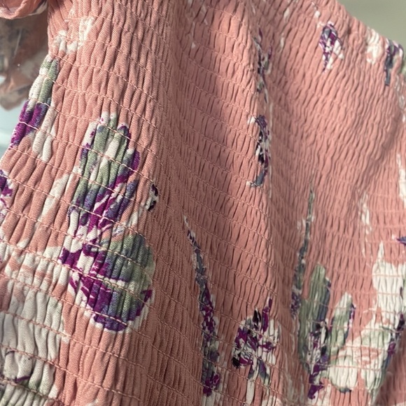 Cold Shoulder High Low Hem Allover Floral Dress with Pockets off peach color - Picture 5 of 12